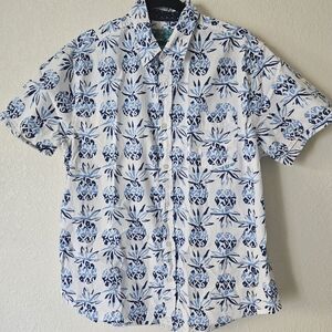 Joe Marlin Men's Blue and White Pineapple Print Shirt
